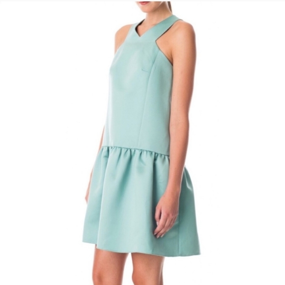 Tibi drop waist Satin blue sleeveless Racerback Mini dress with pockets Size S - Picture 1 of 12